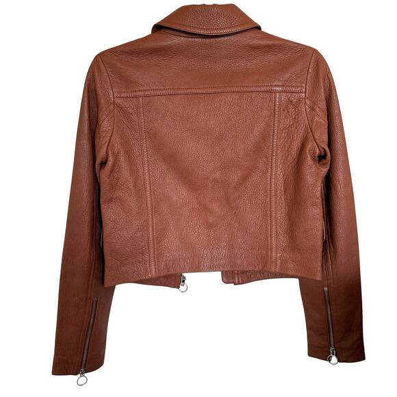 Madewell Brown Lamb Leather Cropped Zip Jacket Women’s Small Collared Moto NWT - Picture 3 of 6